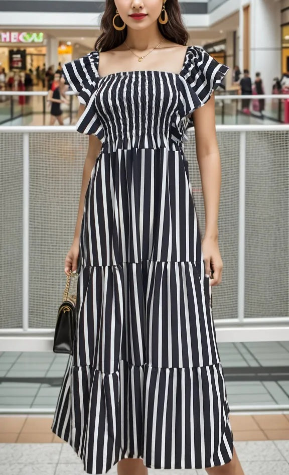 vestido longo listrado